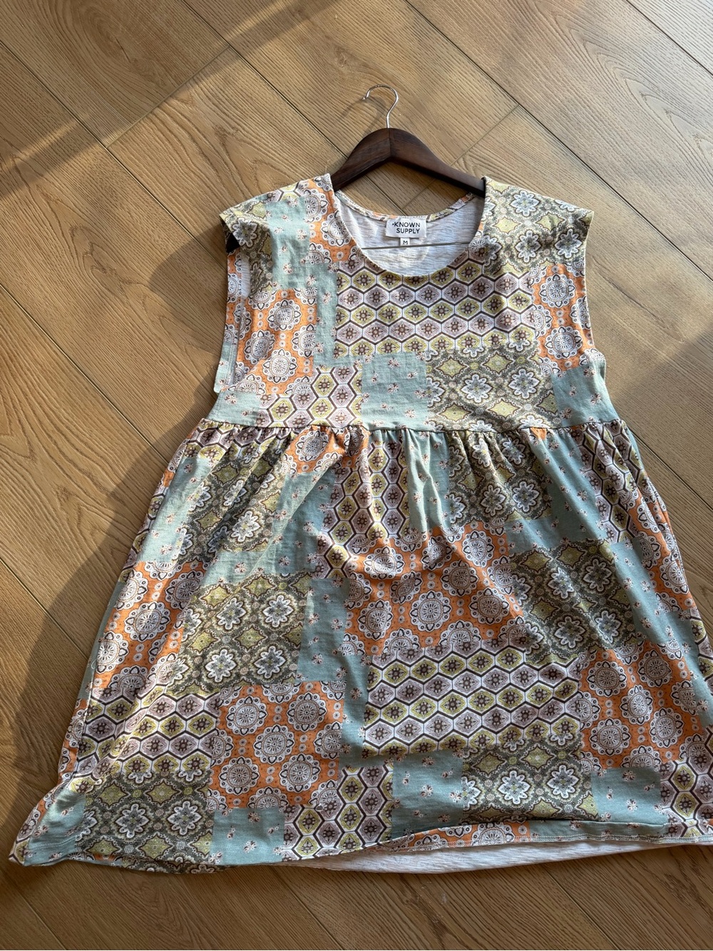 Boho Patterned Patchwork womans Dress in Mint and Orange -